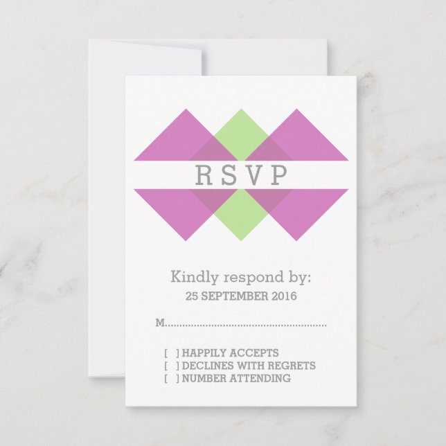 Fuchsia Green Geometric Triad RSVP Card (Front)
