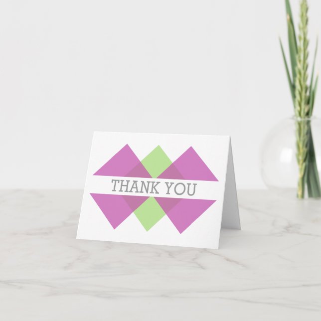 Fuchsia Green Geometric Triad Thank You Card (Front)