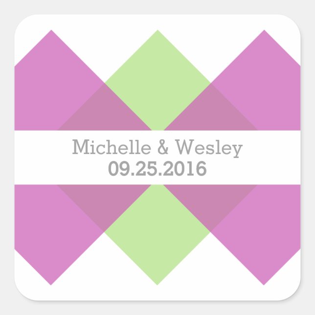 Fuchsia Green Geometric Triad Wedding Stickers (Front)