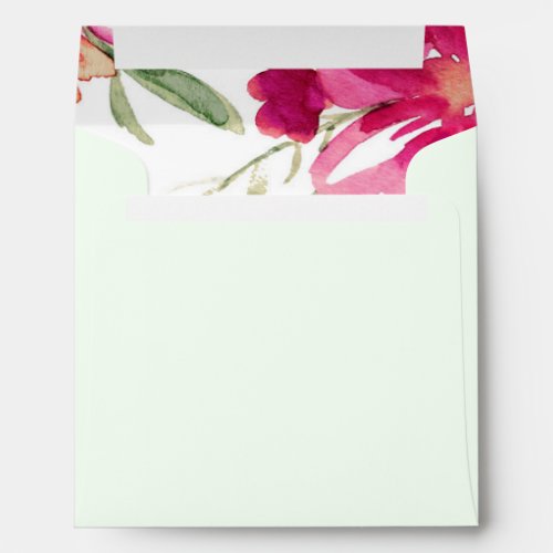 Fuchsia Green Watercolor Floral Painting Wedding  Envelope