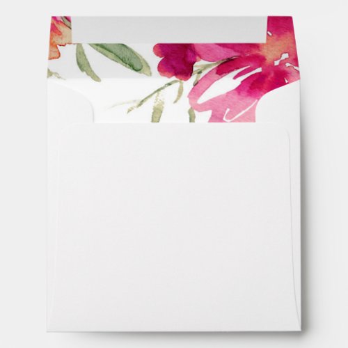 Fuchsia Green Watercolor Floral Painting Wedding Envelope