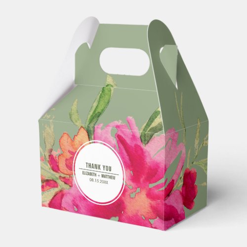 Fuchsia Green Watercolor Floral Wedding Favor Boxes