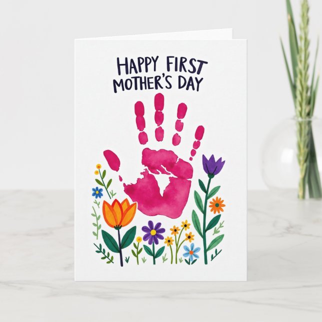 Fuchsia Handprint Floral Card (Front)