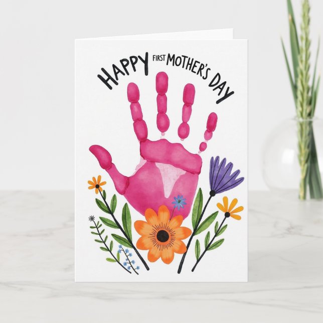Fuchsia Handprint Mothers Day Card (Front)