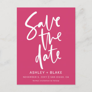 Fuchsia Handwritten Modern Save the Date Announcement Postcard