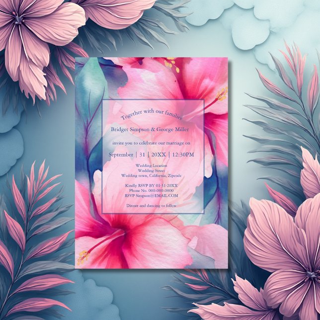 fuchsia hawaiian tropical floral hibiscus wedding acrylic invitations (Creator Uploaded)