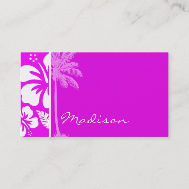 Fuchsia Hawaiian Tropical Hibiscus; Palm Business Card (Front)