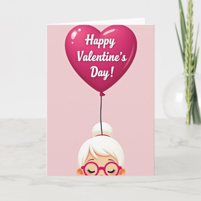 Fuchsia Heart Balloon Love Card (Front)