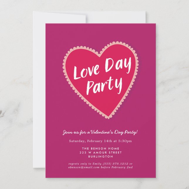 Fuchsia Heart Chocolate Box Valentines Day Party Invitation (Front)
