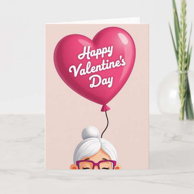 Fuchsia Heart Happy Valentines Card (Front)