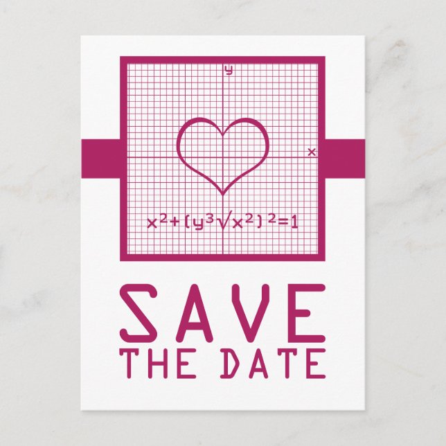 Fuchsia Heart Math Graph Save the Date Postcard (Front)