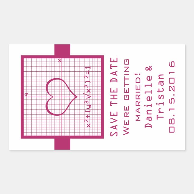 Fuchsia Heart Math Graph Save the Date Stickers (Front)