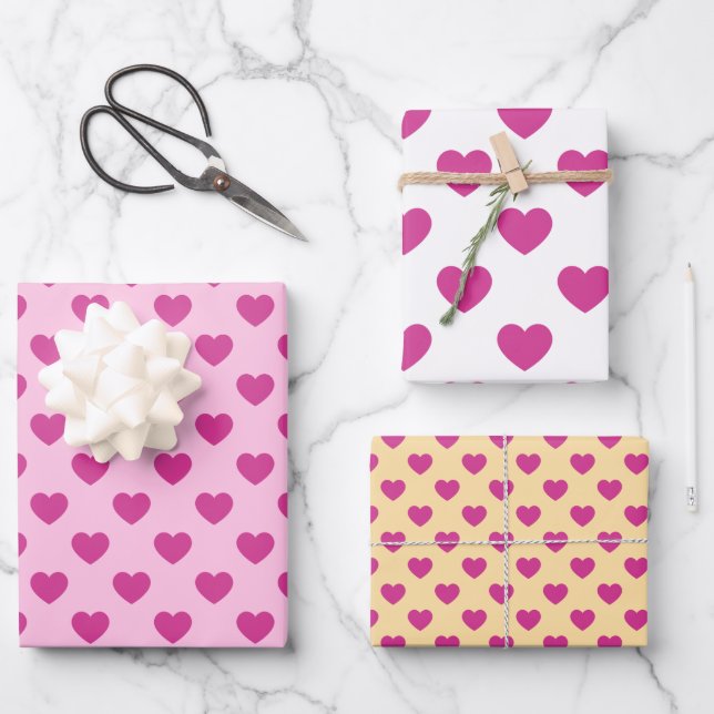 Fuchsia Heart Pattern Pink Preppy Aesthetic y2k  Wrapping Paper Sheets (Front)