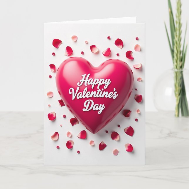 Fuchsia Heart Valentines Day Card (Front)