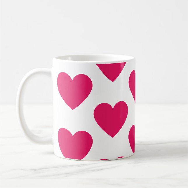 Fuchsia hearts fun white coffee mug (Left)
