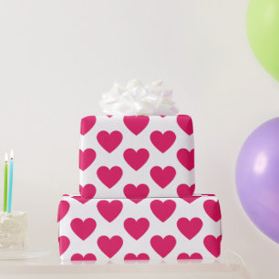 Fuchsia hearts fun white wrapping paper