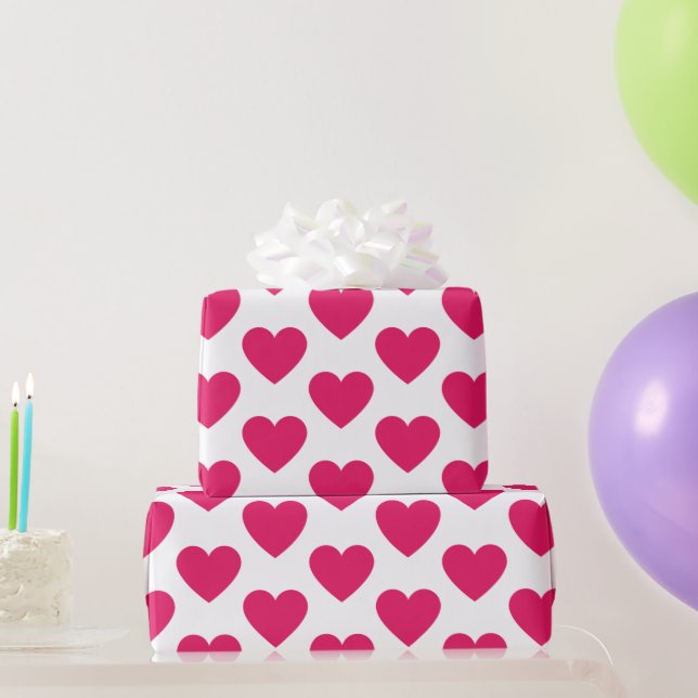 Fuchsia hearts fun white wrapping paper (Party Gifts)