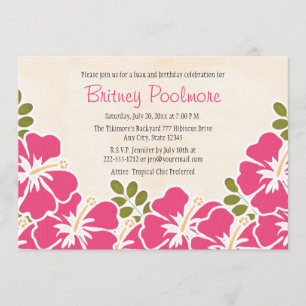 Fuchsia Hibiscus Hawaiian Birthday Party Invitation