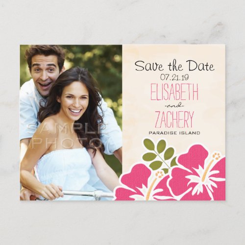 Fuchsia Hibiscus Hawaiian Save the Date Postcards