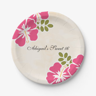 Fuchsia Hibiscus Hawaiian Sweet Sixteen Paper Plates