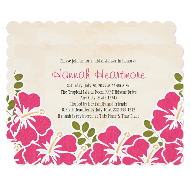 Fuchsia Hibiscus Hawaiian Themed Bridal Shower Invitation