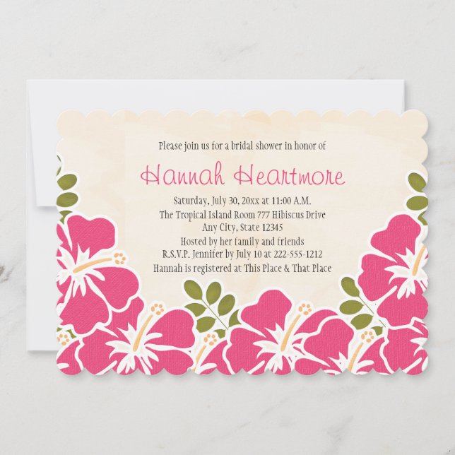 Fuchsia Hibiscus Hawaiian Themed Bridal Shower Invitation (Front)