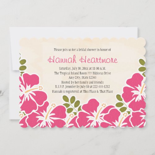 Fuchsia Hibiscus Hawaiian Themed Bridal Shower Invitation