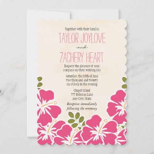 Fuchsia Hibiscus Hawaiian Wedding Invitations