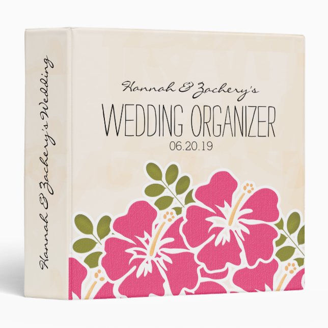 Fuchsia Hibiscus Hawaiian Wedding Organizer Binder (Front/Spine)