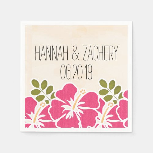 Fuchsia Hibiscus Hawaiian Wedding Paper Napkins