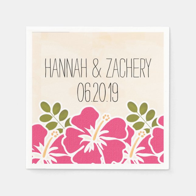 Fuchsia Hibiscus Hawaiian Wedding Paper Napkins (Front)