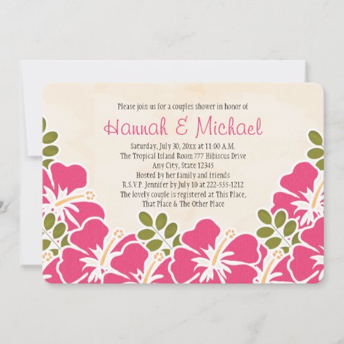 Fuchsia Hibiscus Tropical Themed Couples Shower Invitation