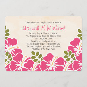 Fuchsia Hibiscus Tropical Themed Couples Shower Invitation