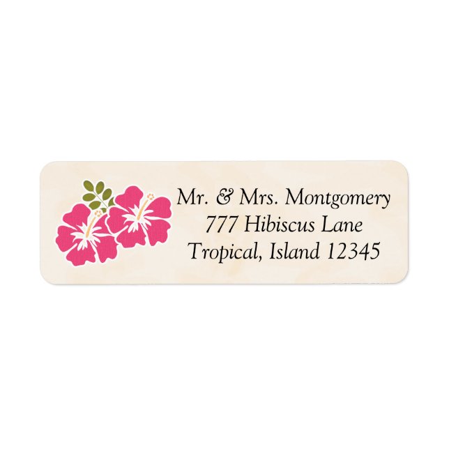 Fuchsia Hibiscus Tropical Themed Hawaiian Label (Front)