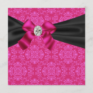 Fuchsia Hot Pink Black Damask Party Invitation