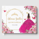 Fuchsia Hot Pink Floral Princess Gold Quinceañera  Guest Book<br><div class="desc">Cherish your special day for the years to come with a customized guest book. Featuring a girl in a lovely fuchsia dress, pretty fuchsia, light pink flowers, butterflies and elegant gold accents. Personalize it with your details easily and quickly, simply press the Edit Using Design Tool button to further re-arrange...</div>
