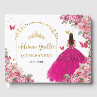 Fuchsia Hot Pink Floral Princess Gold Quinceañera 