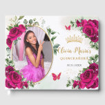 Fuchsia Hot Pink Roses Floral Quinceanera Photo Guest Book<br><div class="desc">Coordinate your party with this elegant personalized Fuchsia Roses Floral Guest Book! Personalize it easily and quickly, simply click the customize it further button to edit the texts, change fonts and fonts colors. Featuring beautiful vibrant fuchsia roses, a space to place your picture and fuchsia and gold butterflies. Matching items...</div>