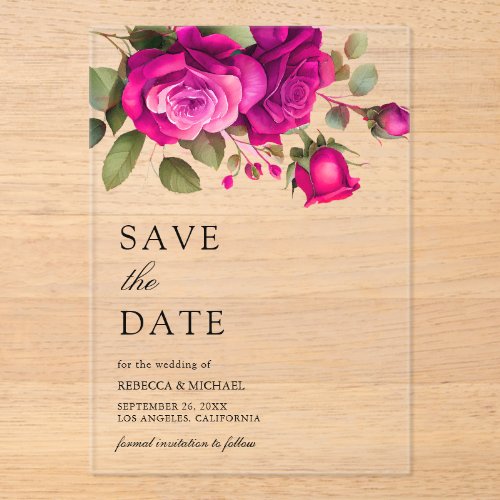 Fuchsia Hot Pink Roses Wedding Save the Date