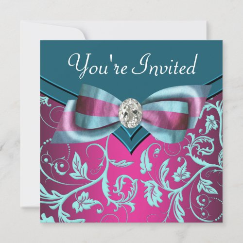 Fuchsia Hot Pink Teal Blue All Occasion Party Invitation