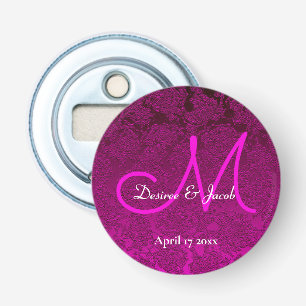 Fuchsia Hot Pink White Elegant Wedding Monogram Bottle Opener