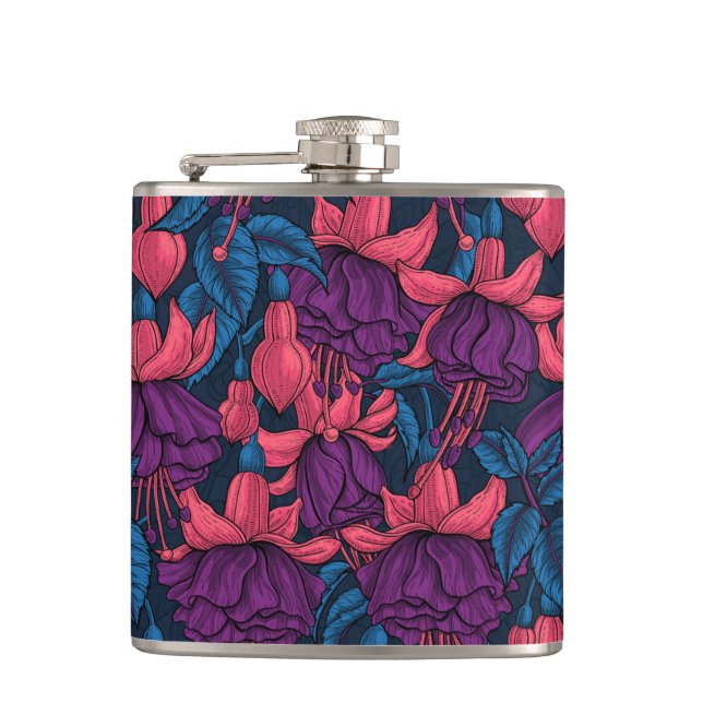 Fuchsia in blue and purple flask (Front)