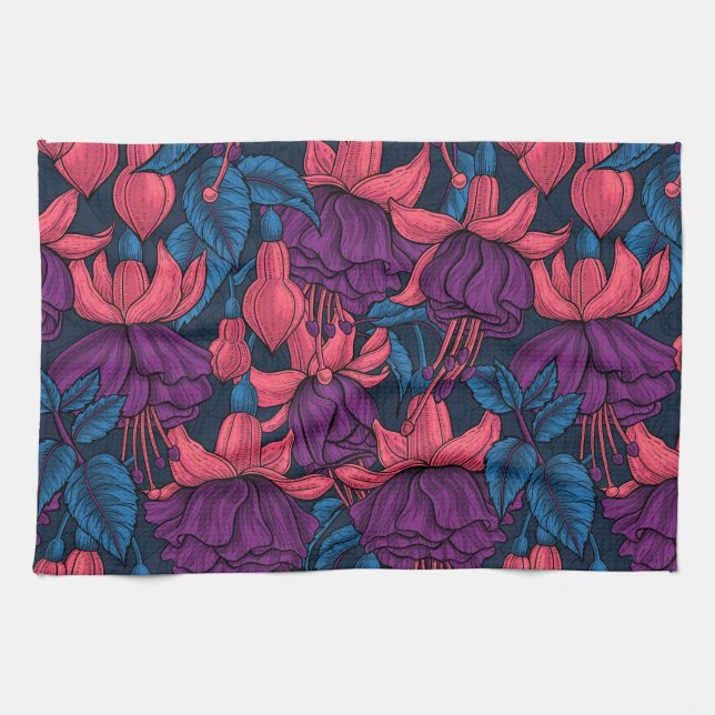 Fuchsia in blue and purple kitchen towel (Horizontal)