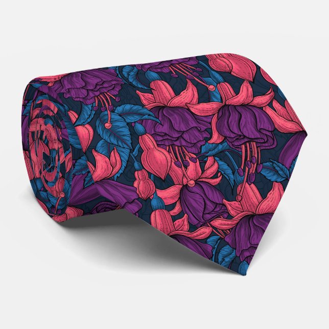 Fuchsia in blue and purple neck tie (Rolled)