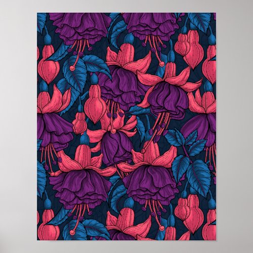 Fuchsia in blue and purple poster