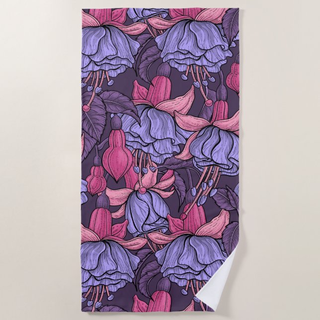 Fuchsia in pink and violet beach towel (Front)