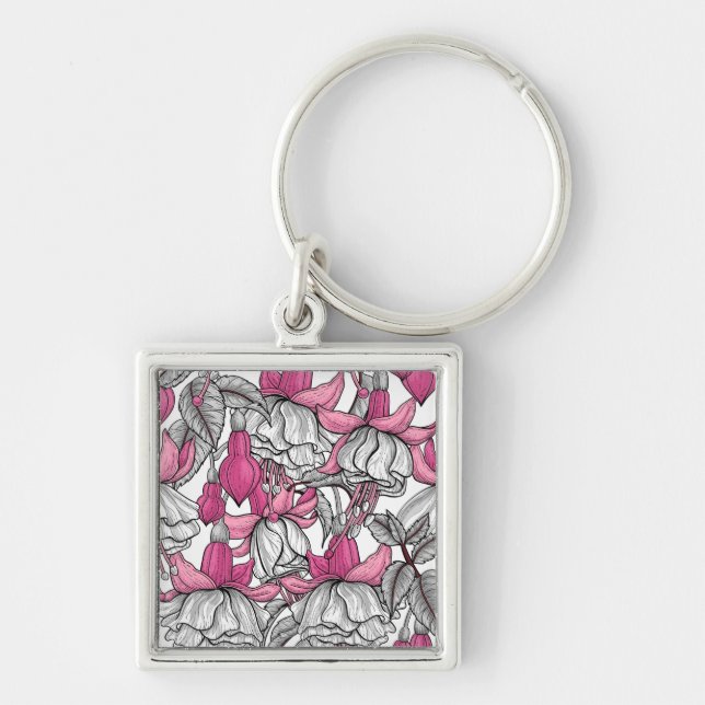 Fuchsia in white and pink keychain (Front)