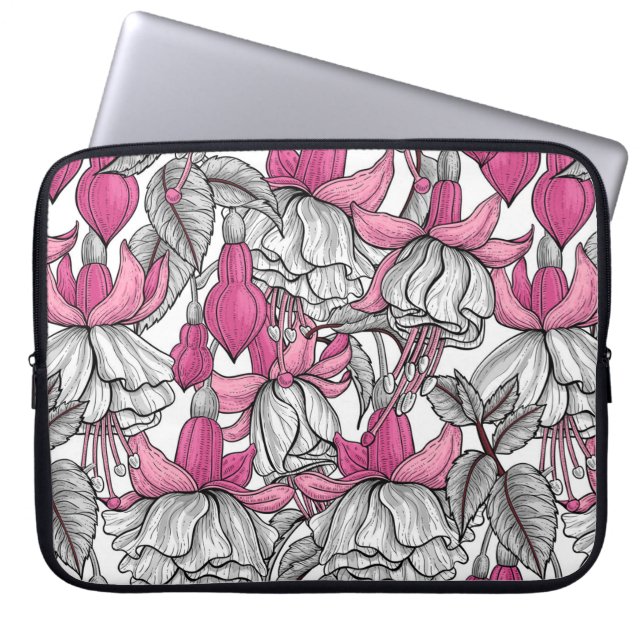 Fuchsia in white and pink laptop sleeve (Front)