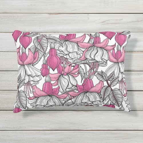 Fuchsia in white and pink outdoor pillow