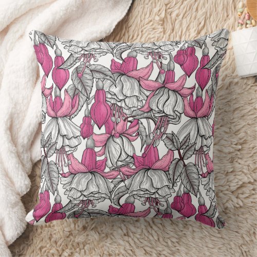 Fuchsia in white and pink throw pillow